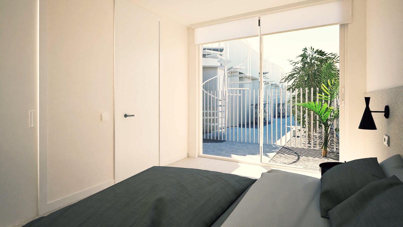 Dormitorio con salida